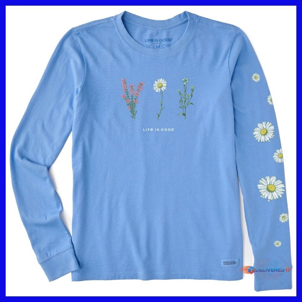 Women's Long Sleeve Crusher Tee Wildflowers Graphic Cotton Top